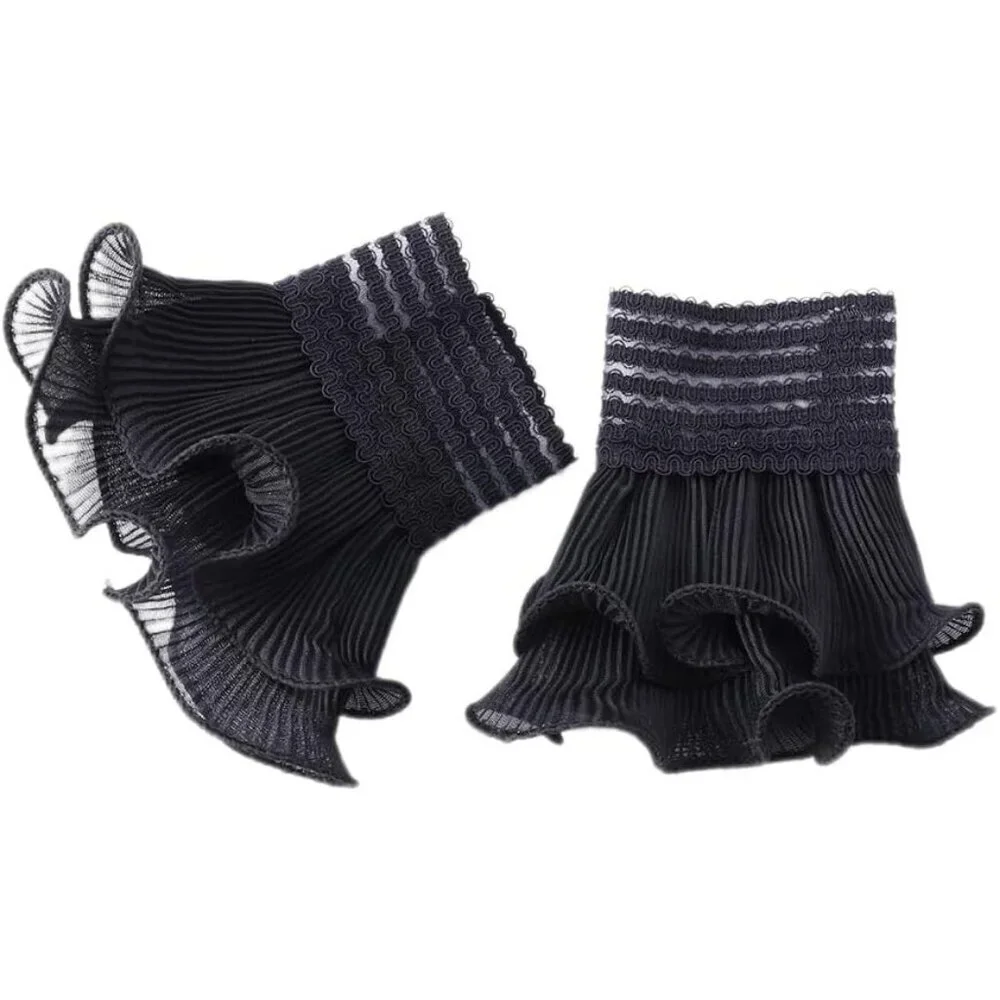Women's Flared Sleeves Black Elastic Bracelet Wrist Cuffs Gloves Wedding Party